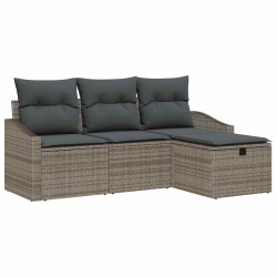 Ensemble de canapé de jardin 4 pièces avec coussins gris en poly rotin 