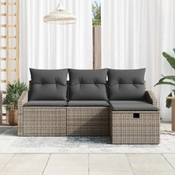 Ensemble de canapé de jardin 4 pièces avec coussins gris en poly rotin 