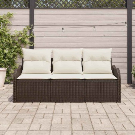 Ensemble de canapé de jardin 3 pièces avec coussins marron en poly rotin. 