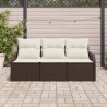 Ensemble de canapé de jardin 3 pièces avec coussins marron en poly rotin. 