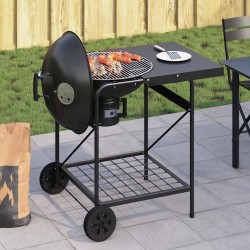 Chariot de barbecue au charbon avec couvercle noir 96x72x113 cm en métal 