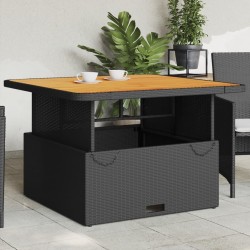 Table de jardin noir 110x110x71cm résine tressée et bois acacia 