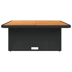 Table de jardin noir 110x110x71cm résine tressée et bois acacia 