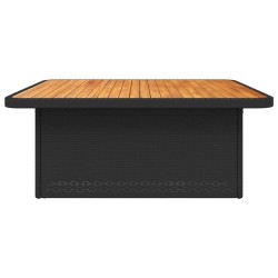 Table de jardin noir 110x110x71cm résine tressée et bois acacia 