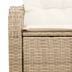Canapé de jardin 2 places avec rangement et coussins en poly rattan beige 