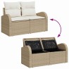 Canapé de jardin 2 places avec rangement et coussins en poly rattan beige 