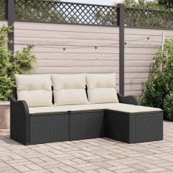 Ensemble de Canapés de Jardin 4 Pièces avec Coussins Noir Rattan Poly 