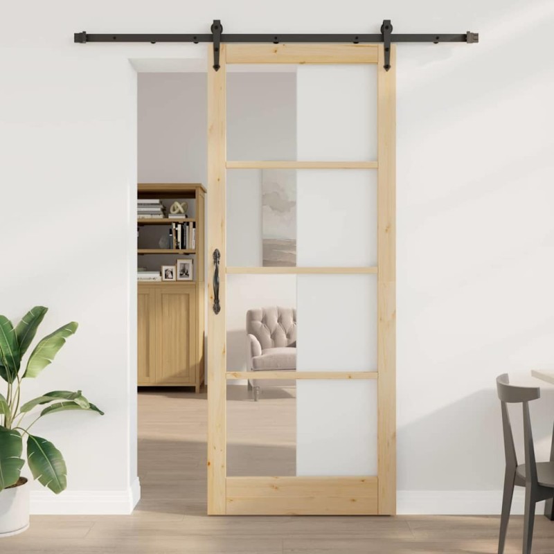 Porte coulissante avec quincaillerie 93x232 cm en bois massif de pin 