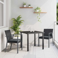 Ensemble de salle à manger de jardin , 3 pièces, avec coussins noirs en poly rotin. 
