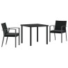 Ensemble de salle à manger de jardin , 3 pièces, avec coussins noirs en poly rotin. 