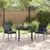 Ensemble de salle à manger de jardin , 3 pièces, avec coussins noirs en poly rotin. 