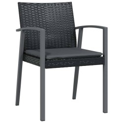 Ensemble de salle à manger de jardin , 3 pièces, avec coussins noirs en poly rotin. 