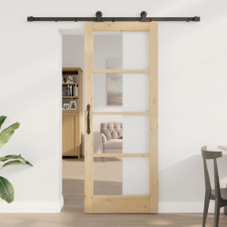 Porte coulissante avec quincaillerie 'ORKDAL'en bois massif et verre 