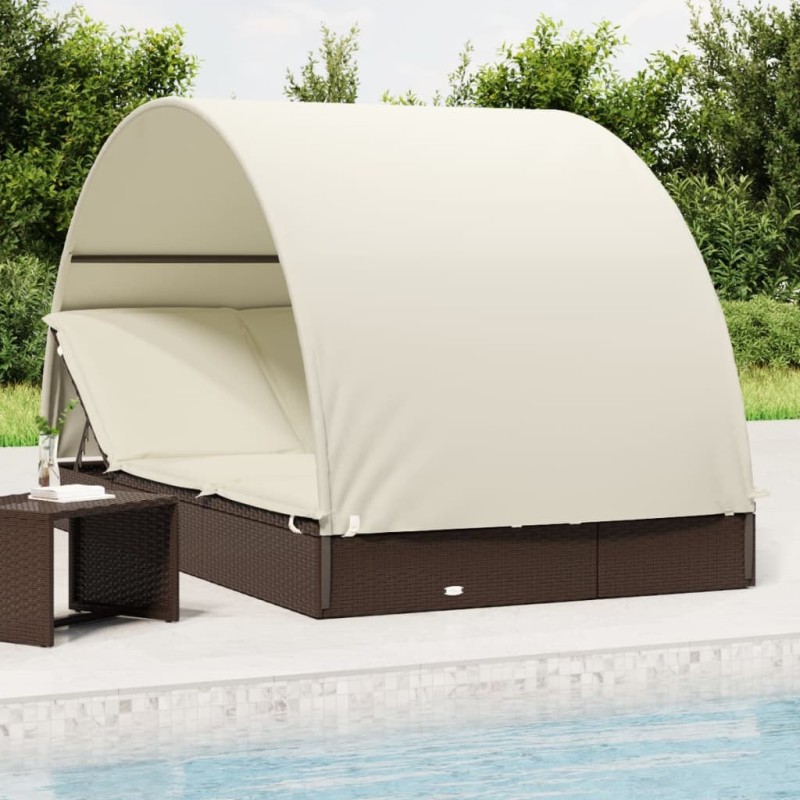 Transat 2 places avec toit rond marron 211x112x140 cm 
