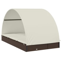 Transat 2 places avec toit rond marron 211x112x140 cm 