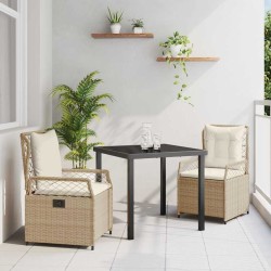 Ensemble de dinette de jardin 3 pièces en rotin synthétique beige 