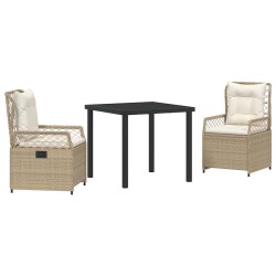 Ensemble de dinette de jardin 3 pièces en rotin synthétique beige 