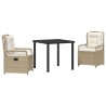 Ensemble de dinette de jardin 3 pièces en rotin synthétique beige 
