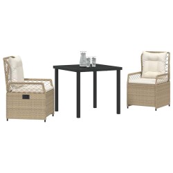 Ensemble de dinette de jardin 3 pièces en rotin synthétique beige 