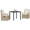 Ensemble de dinette de jardin 3 pièces en rotin synthétique beige 