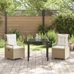 Ensemble de dinette de jardin 3 pièces en rotin synthétique beige 