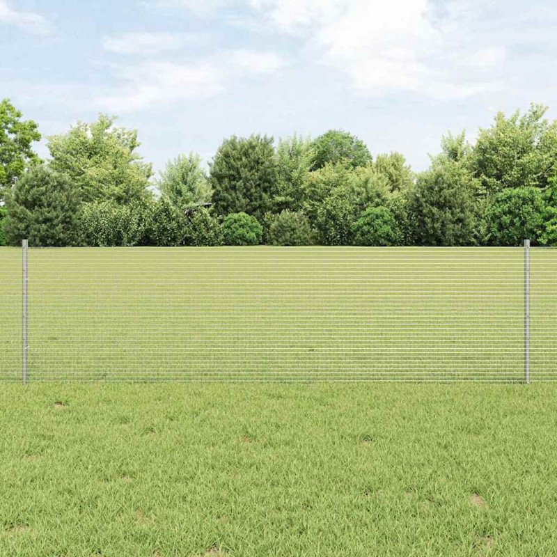 Clôture en fil soudé avec 22 poteaux en U Argent 0,6x50 m Acier 
