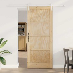 Porte Coulissante avec Ensemble Matériel 86x211 cm en Bois Massif de Pin 