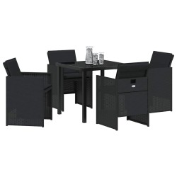 Ensemble de salle à manger de jardin 5 pièces avec coussins en poly rotin noir 