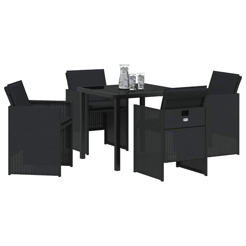 Ensemble de salle à manger de jardin 5 pièces avec coussins en poly rotin noir 