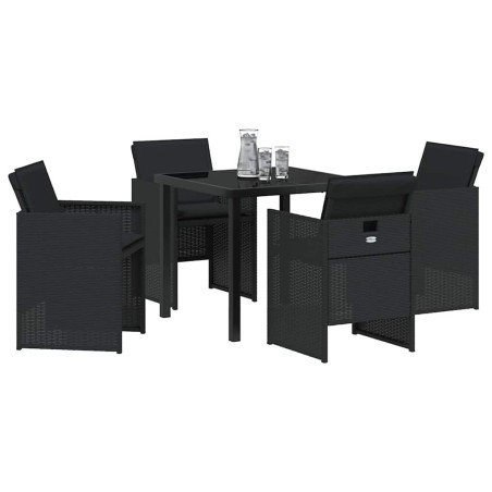 Ensemble de salle à manger de jardin 5 pièces avec coussins en poly rotin noir 