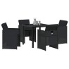 Ensemble de salle à manger de jardin 5 pièces avec coussins en poly rotin noir 