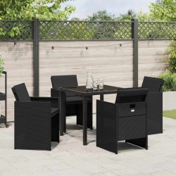 Ensemble de salle à manger de jardin 5 pièces avec coussins en poly rotin noir 