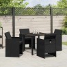 Ensemble de salle à manger de jardin 5 pièces avec coussins en poly rotin noir 