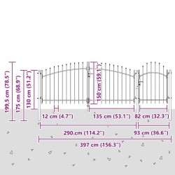 Portail de jardin avec des pointes en lance grises 150x400 cm en acier 