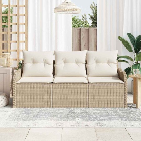 Ensemble de canapé de jardin 3 pièces avec coussins beige en poly rotin. 