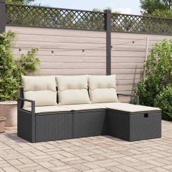 Ensemble de canapés de jardin 4 pièces avec coussins noirs en poly rotin 