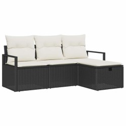 Ensemble de canapés de jardin 4 pièces avec coussins noirs en poly rotin 