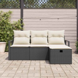 Ensemble de canapés de jardin 4 pièces avec coussins noirs en poly rotin 