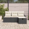 Ensemble de canapés de jardin 4 pièces avec coussins noirs en poly rotin 
