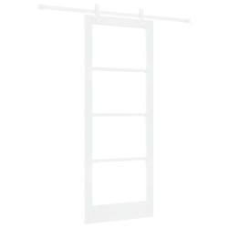 Porte Coulissante avec Matériel Blanc 83x211 cm Bois Massif Pin 