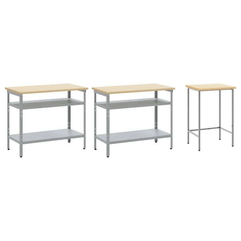 Set de banc de travail 3 pièces en acier gris 