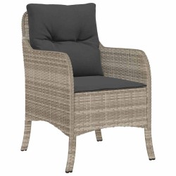Set de salle à manger de jardin 3 pièces avec coussins Gris clair Poly Rattan 