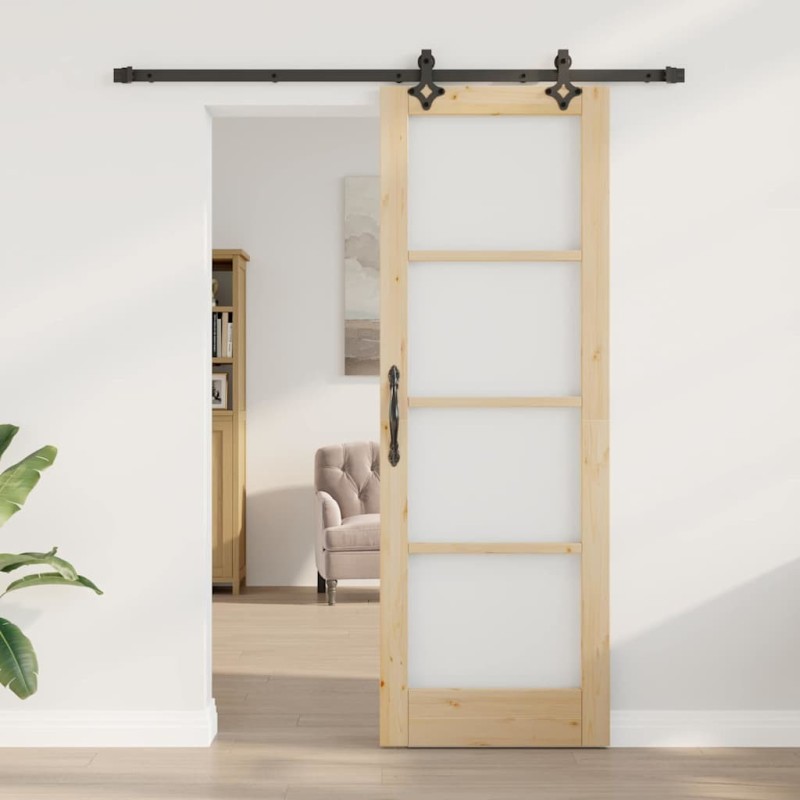 Porte Coulissante avec Ensemble de Matériel 'ORKDAL'Bois Massif et Verre 