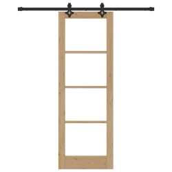Porte Coulissante avec Ensemble de Matériel 'ORKDAL'Bois Massif et Verre 