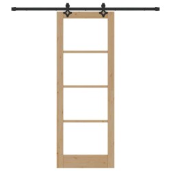 Porte coulissante avec kit de matériel "ORKDAL" en bois massif et verre 