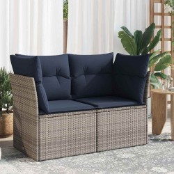 Canapé de jardin avec coussins 2 places gris en poly rotin 