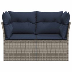 Canapé de jardin avec coussins 2 places gris en poly rotin 