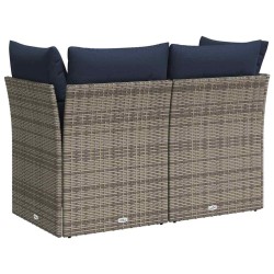Canapé de jardin avec coussins 2 places gris en poly rotin 