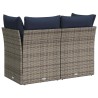 Canapé de jardin avec coussins 2 places gris en poly rotin 