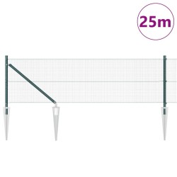 Clôture en fil soudé avec 13 piquets d'ancrage verte 0.6x25 m en acier 